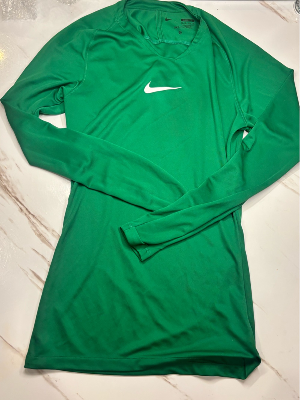 Nike Teal-Green Athletic Long Sleeve Top with Black Swoosh